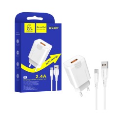 Carregador Denmen DC30T USB-A 2,4A com Cabo Tipo-C 1m Branco